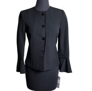 Tahari black round neck button front bell sleeve blazer jacket size 2 NWT